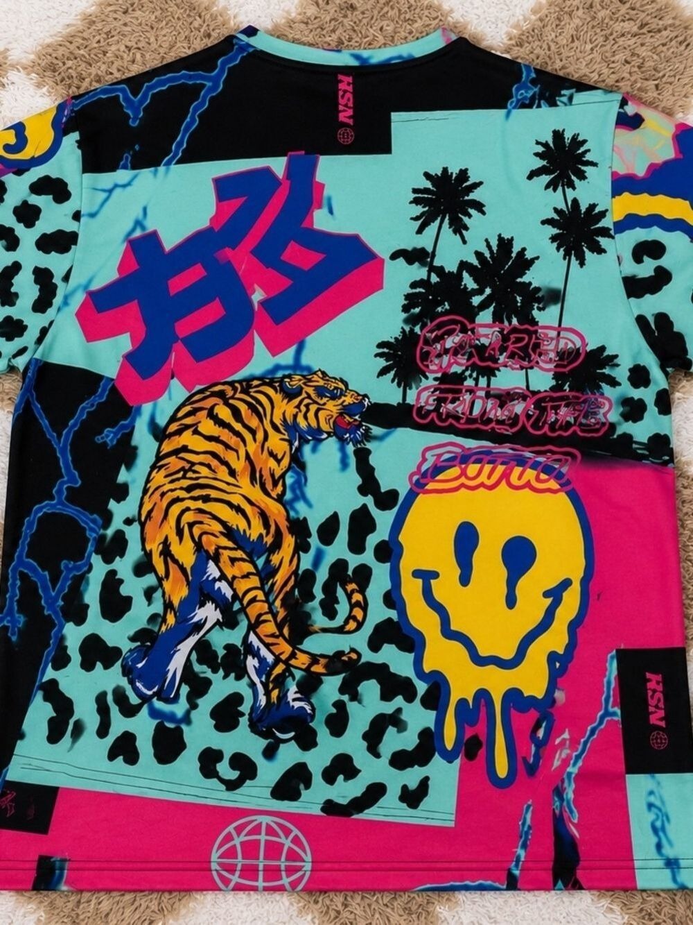 Reason Aqua Multicolor Graphic Tiger Short Sleeve Tee - Picture 4 of 5